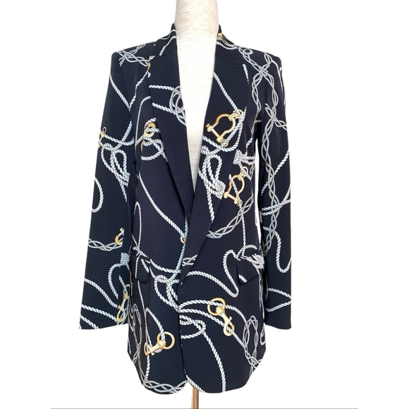 Zara navy chain print blazer, NWOT, XS - Picture 11 of 13